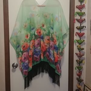 Watercolored Chiffon Poncho
